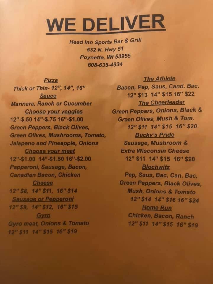 Menu at Head Inn Sports Bar & Grill,