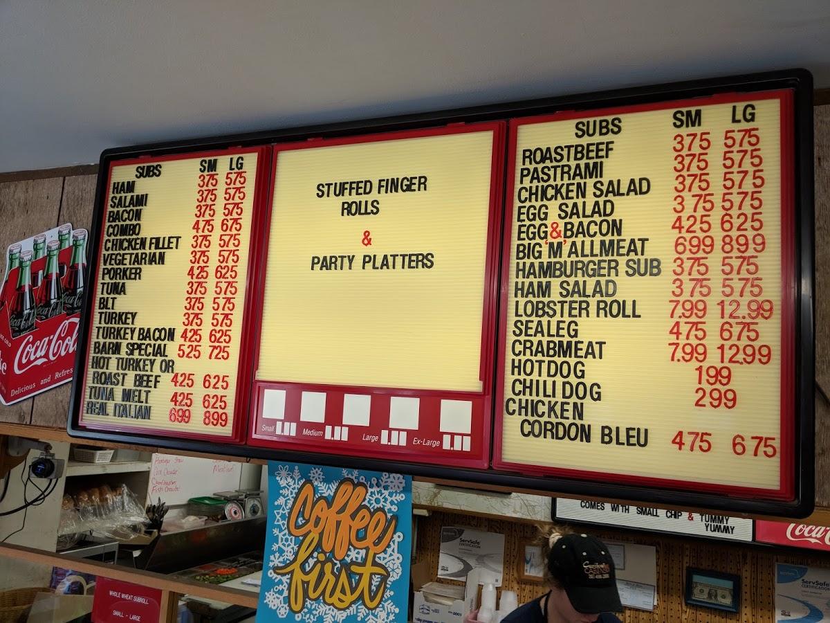 Menu at Cindy's Sub Shop restaurant, Caribou
