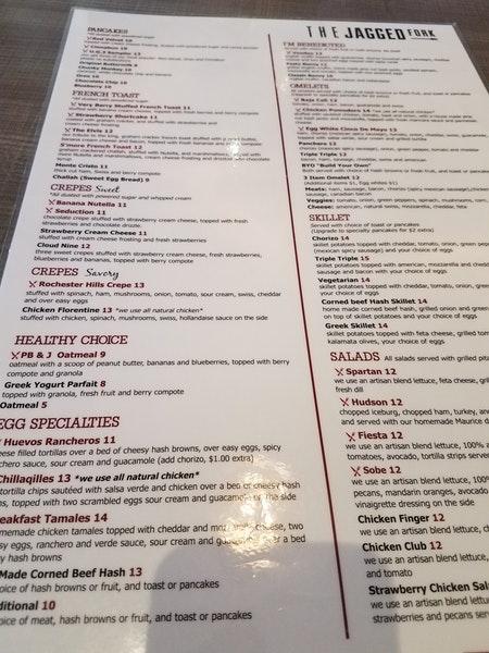 Menu at The Jagged Fork restaurant, Rochester Hills