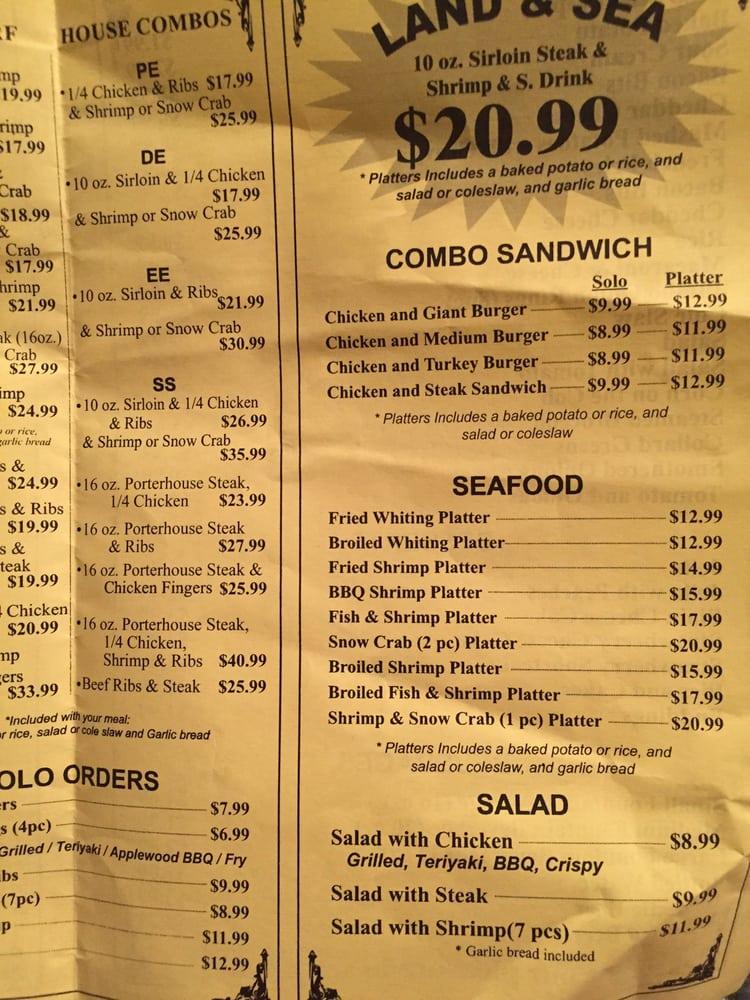 Menu at Pee Dee Steak House steakhouse, New York City, 50 W 125th St