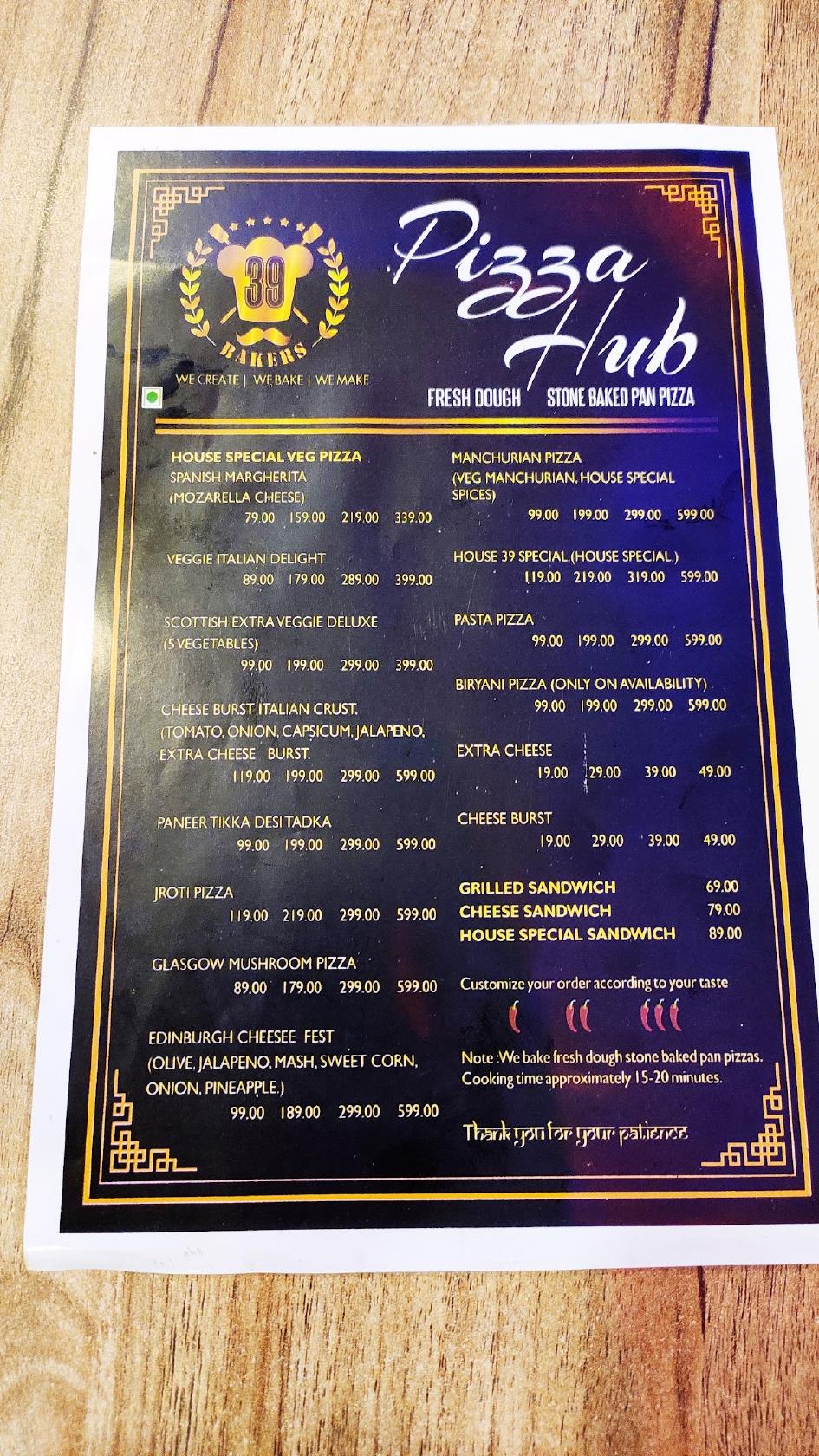 39 Bakers menu