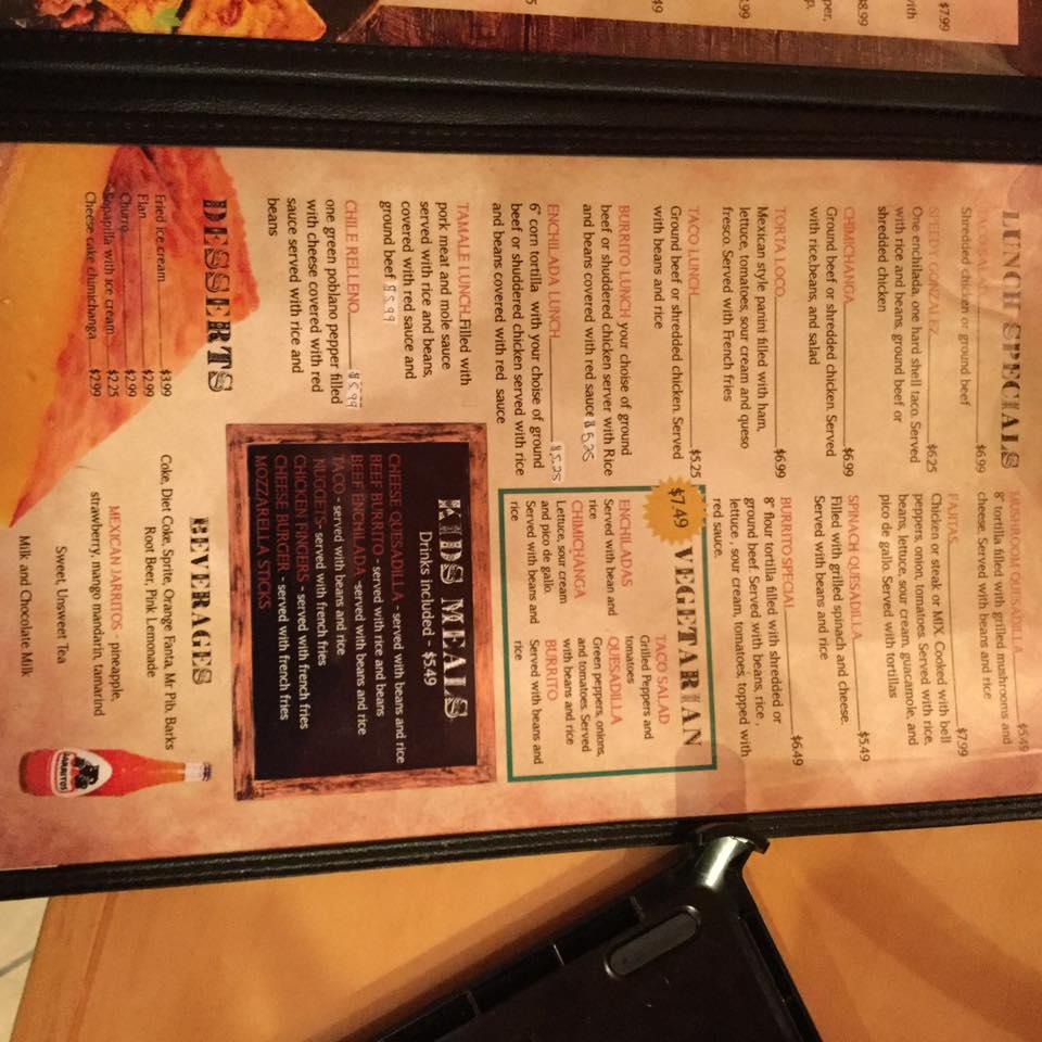 Menu at El Patron Mexican Restaurant, Farmersburg, US41