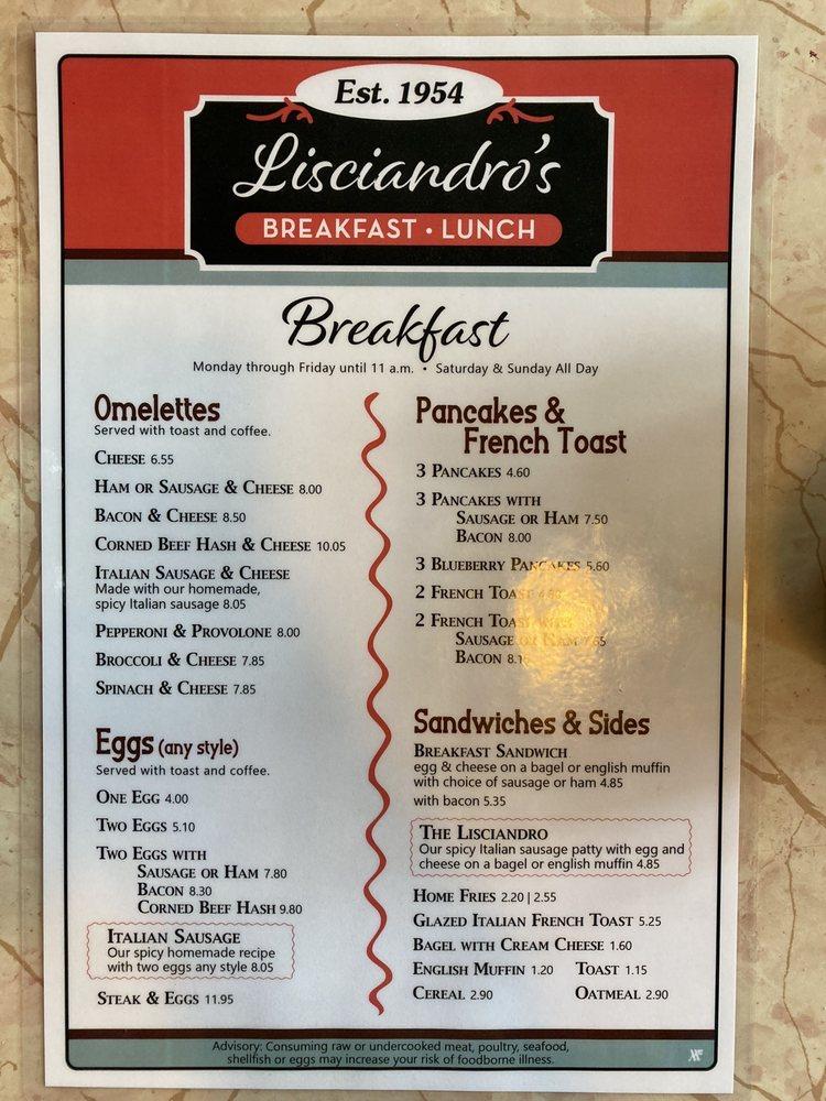 Carta de Lisciandro's Restaurant, Jamestown