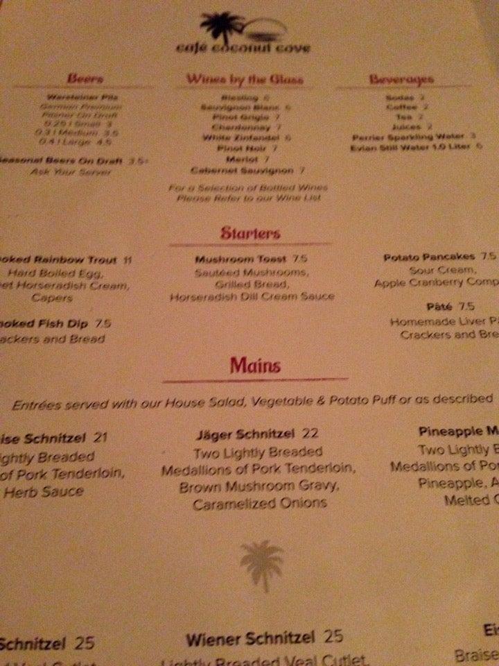 Menu at Cafe Coconut Cove, Melbourne