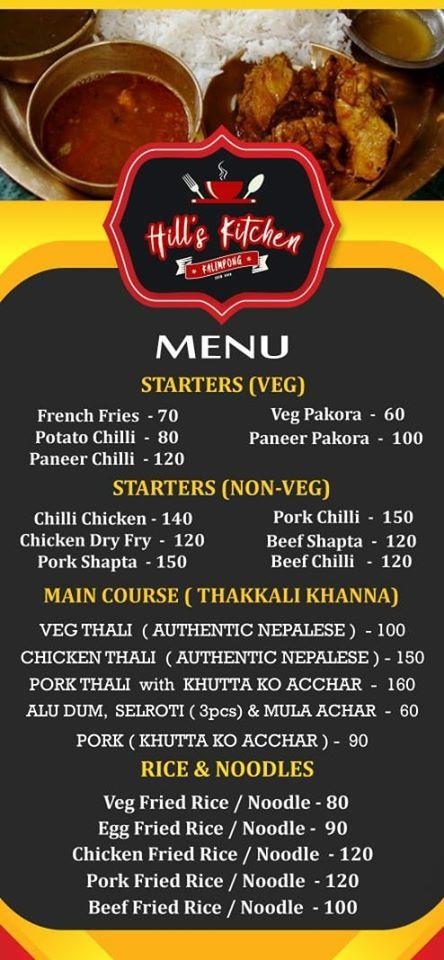 Hill's Kitchen menu
