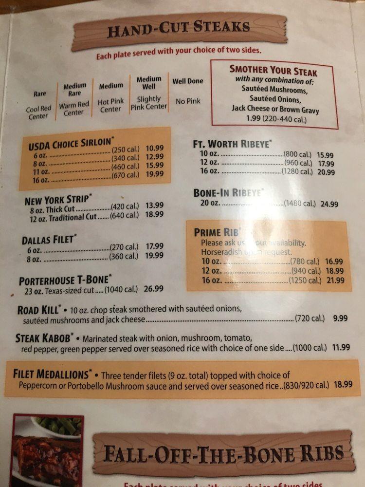 Menu at Texas Roadhouse BBQ Sherman