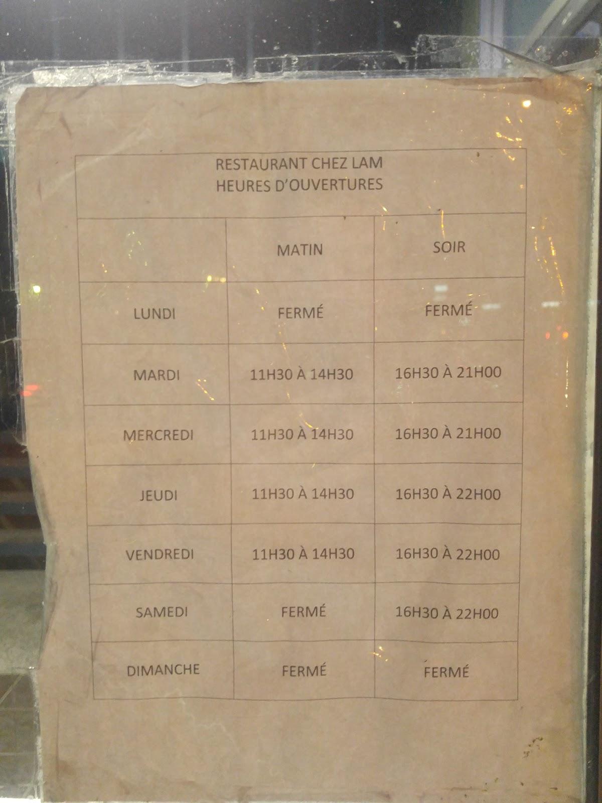 Menu Au Restaurant Chez Lam, Vaudreuil-Dorion