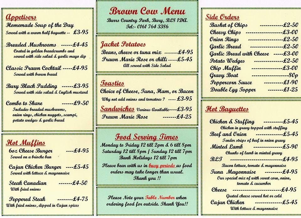 Menu at The Brown Cow pub & bar, Bury, Burrs Country Park