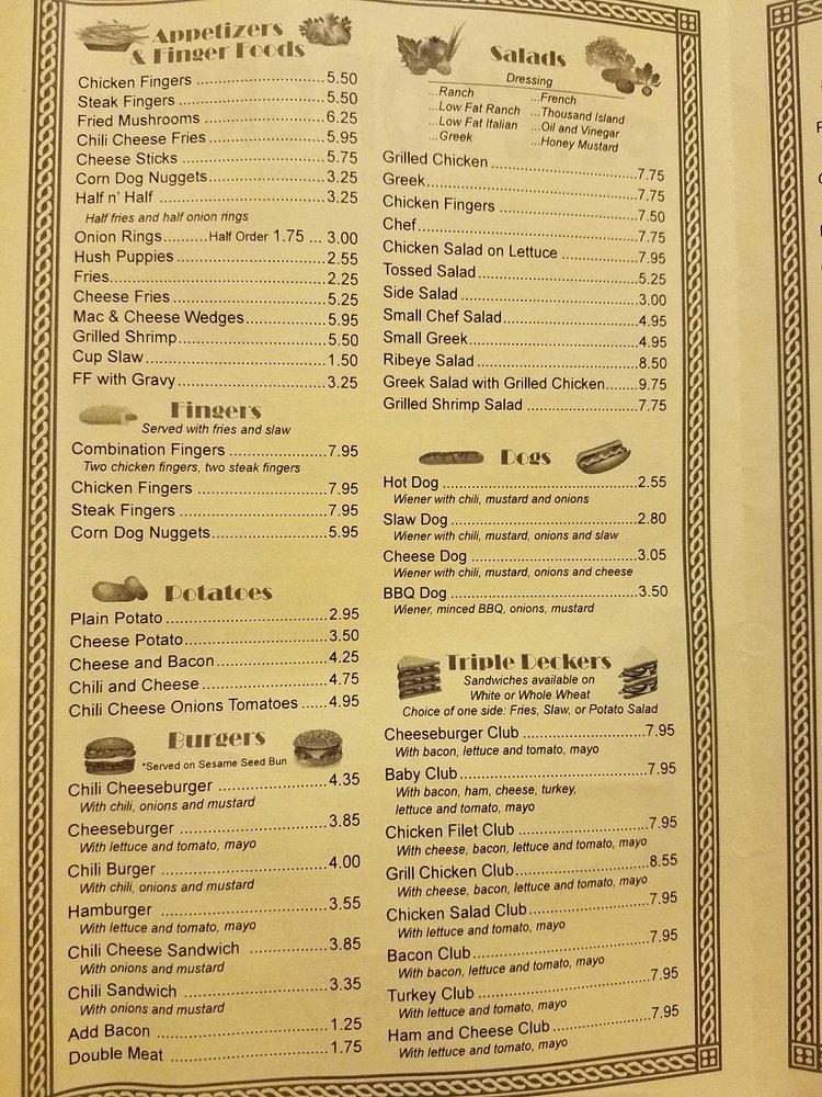 Menu at Pete's DriveIn restaurant, Greer