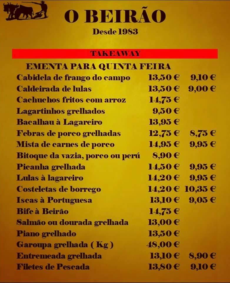 Menu Em Restaurante O Beir o Charneca De Caparica Rua Capit es De Menu Em Restaurante O Beir o Charneca De Caparica Rua Capit es De