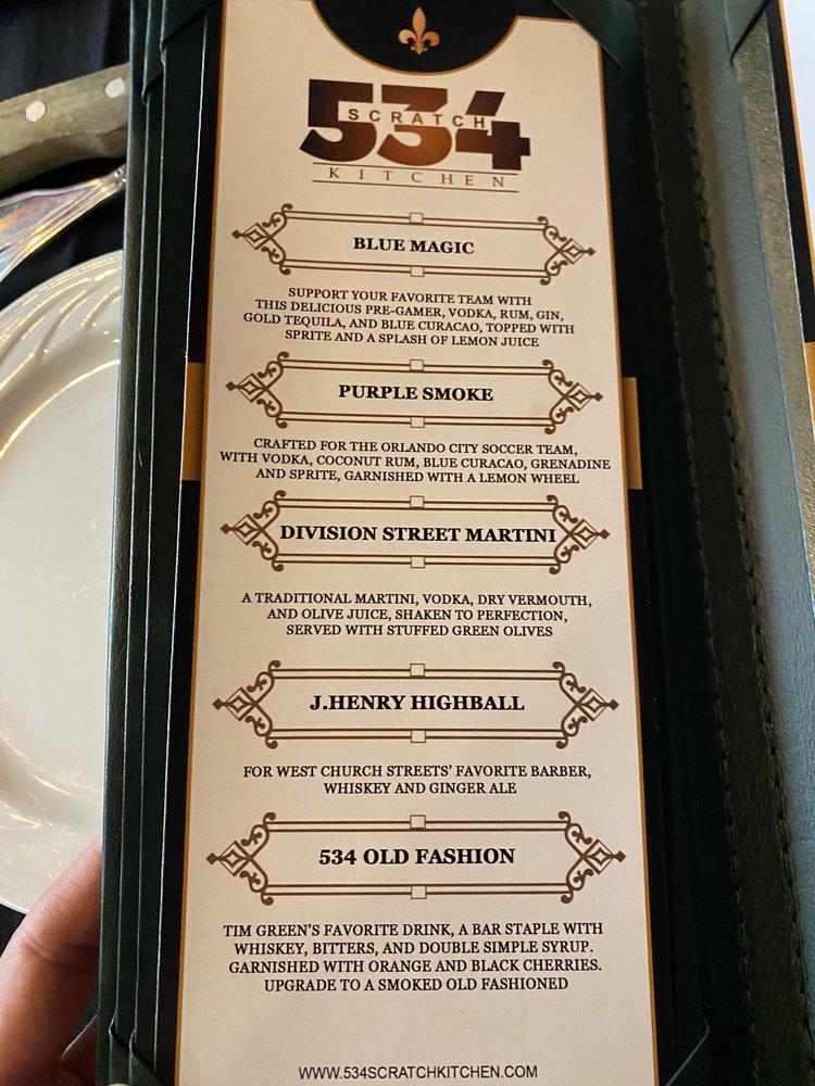 Menu at 534 Scratch Kitchen pub & bar, Orlando