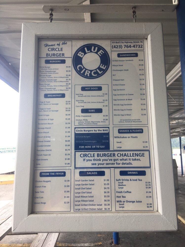 Menu at Blue Circle restaurant, Bristol, 333 Bluff City Hwy