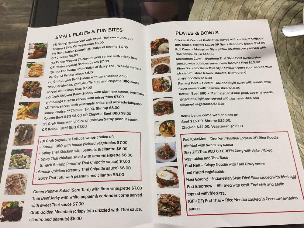 Menu at Grub Asian Fusion Cuisine restaurant, West Nyack