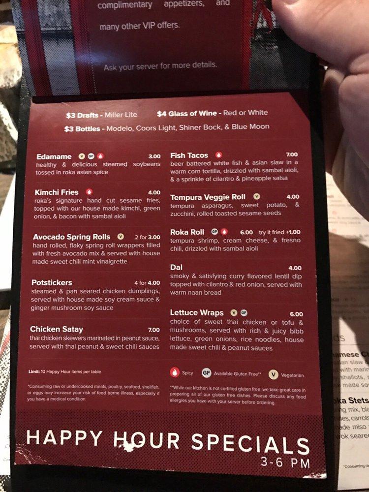 Menu at Roka restaurant, Tulsa