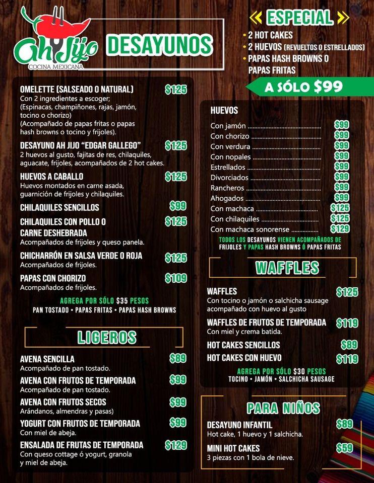 Menu at Ah jijo restaurant, Mexicali