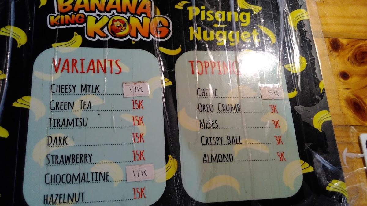 Menu at Banana Kingkong restaurant, Malang