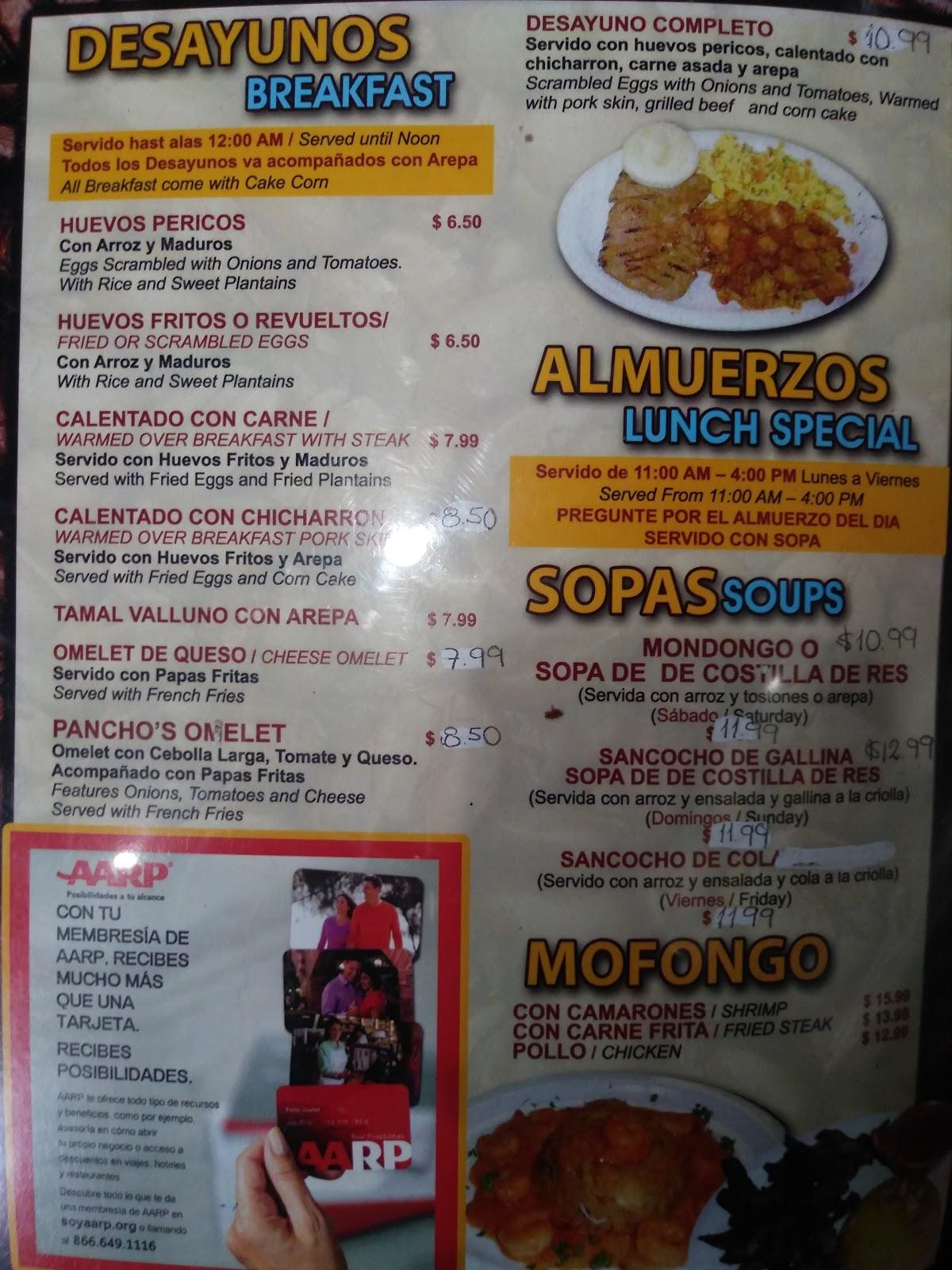Menu at La Parrilla de Pancho restaurant, Margate