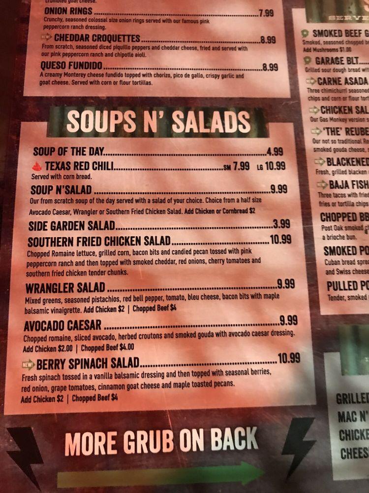 Menu at Gas Monkey Bar N' Grill, Dallas