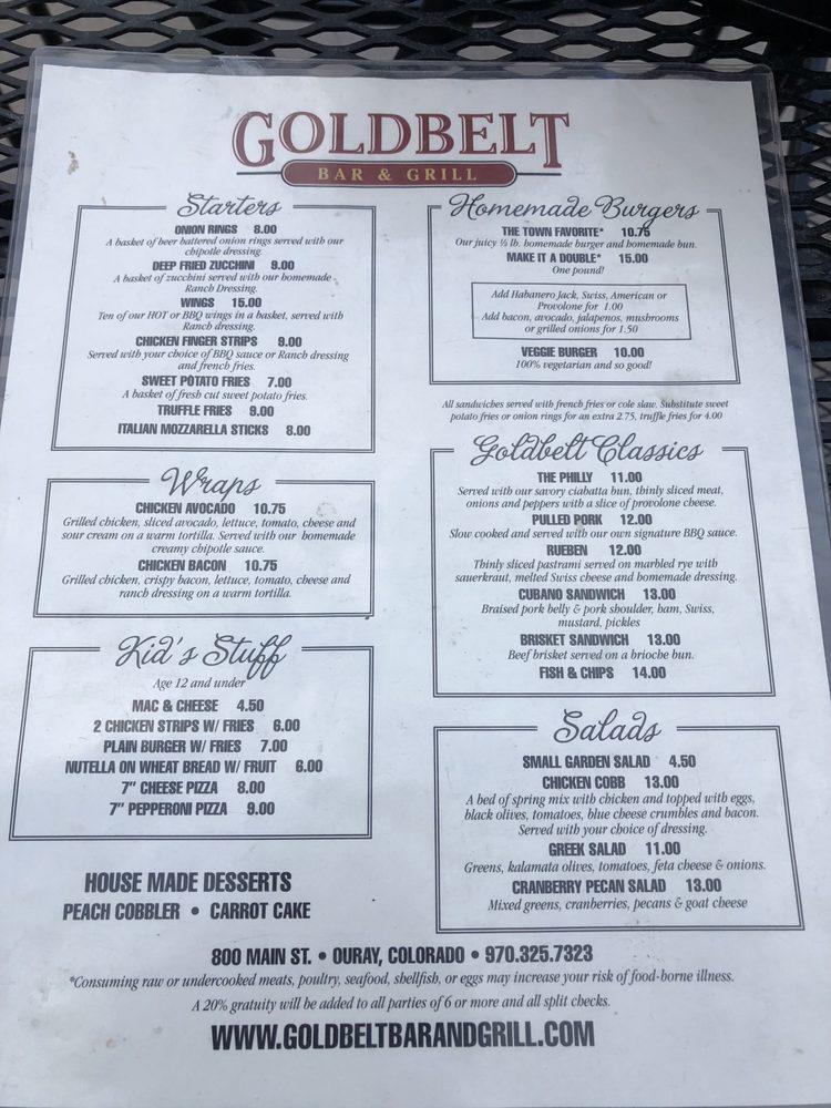 Carta de Gold Belt Bar & Grill, Ouray