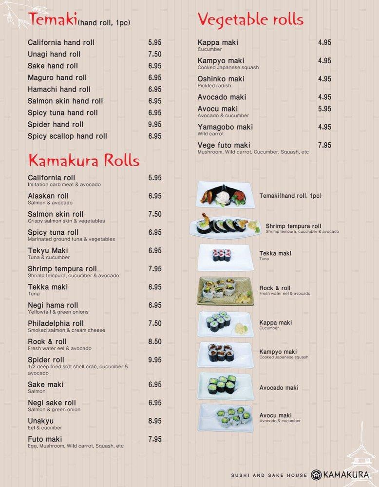 Carta de Kamakura Japanese Restaurant, Los Gatos