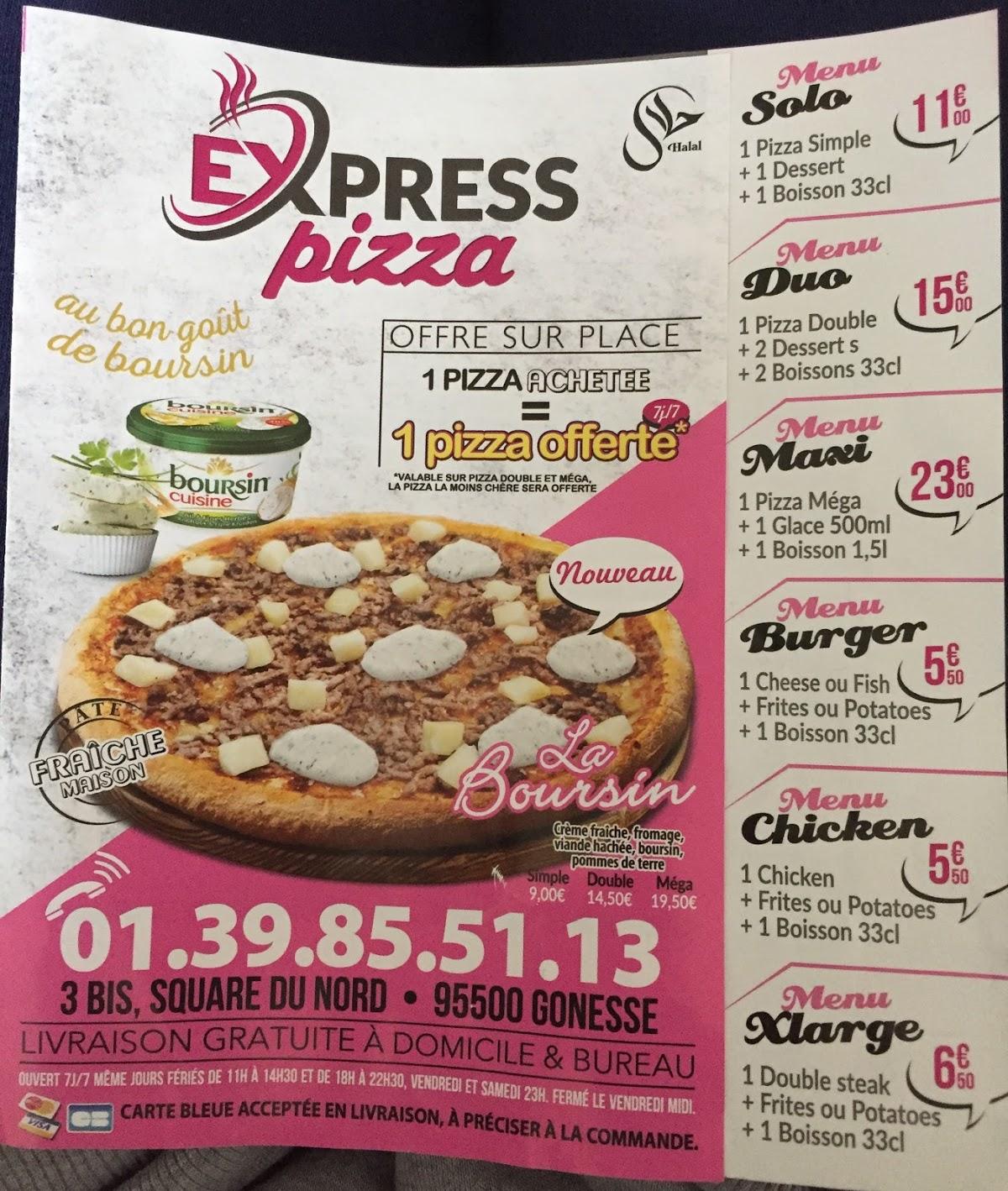 Menu Au Pizza Express Restaurant Gonesse