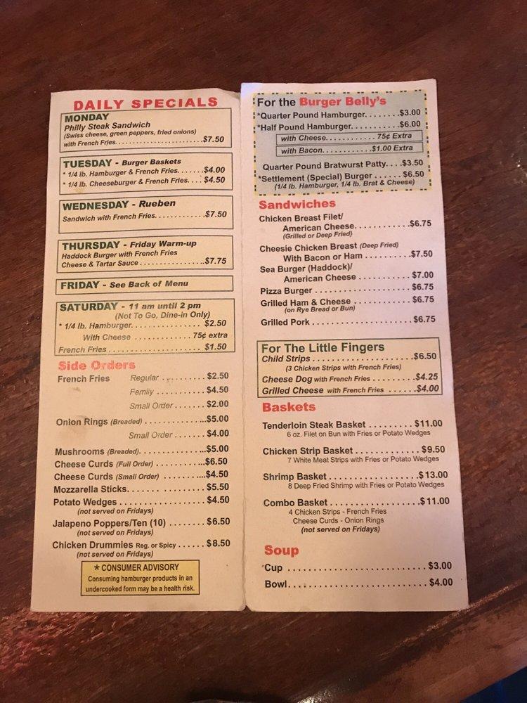 Menu at The Settlement pub & bar, Green Bay, Bay Settlement Rd