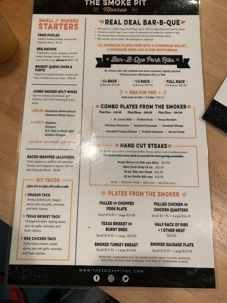 Menu at The Smoke Pit BBQ, Monroe
