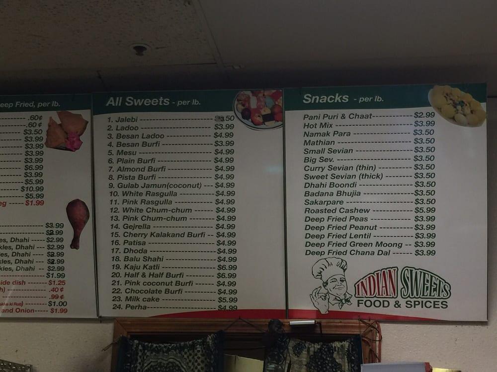 Carta del postres Indian Sweets Food & Spices, Ceres