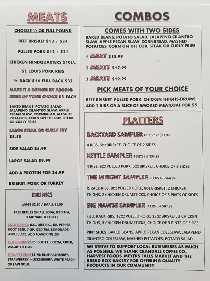 Menu at Backyard BBQ, Kettle Falls, 125 E 3rd Ave