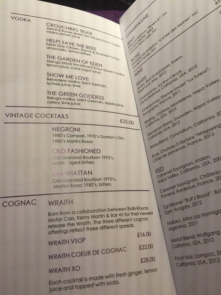 Menu at CUT at 45 Park Lane pub & bar, London, 45 Park Ln