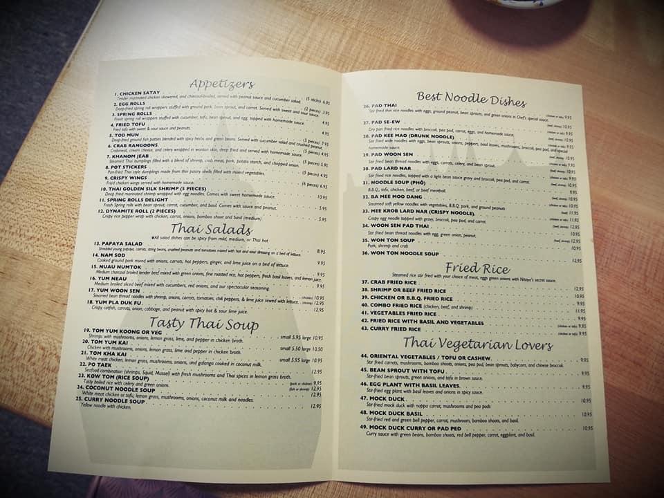 Menu at Classic Thai restaurant, Effingham