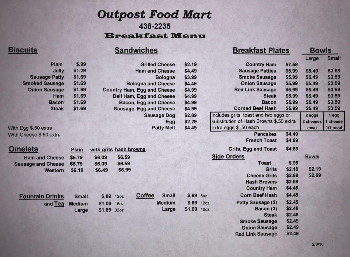 Carta de Outpost Food Mart, Estados Unidos