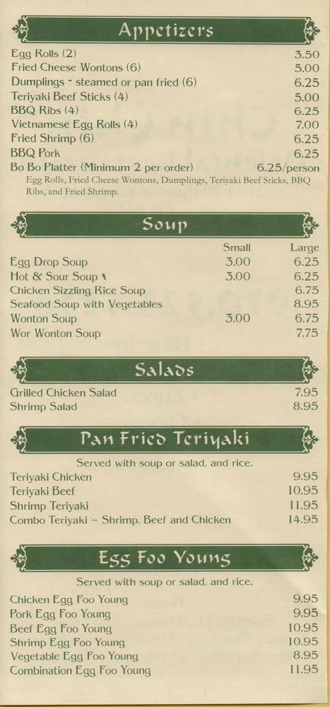 Menu at Chin Chin Restaurant, Clifton