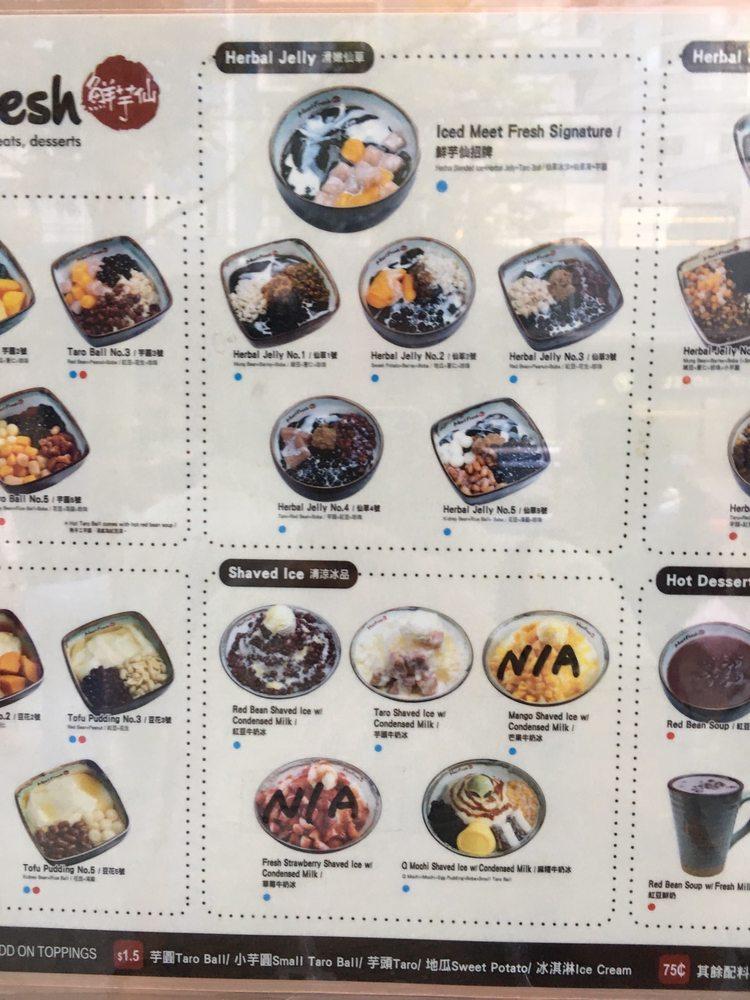 Menu at Meet Fresh desserts, Vancouver
