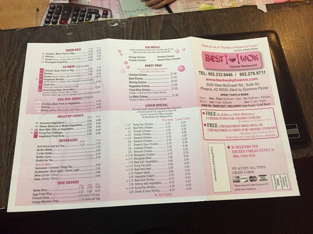 Menu at Best Wok Chinese Restaurant, Phoenix