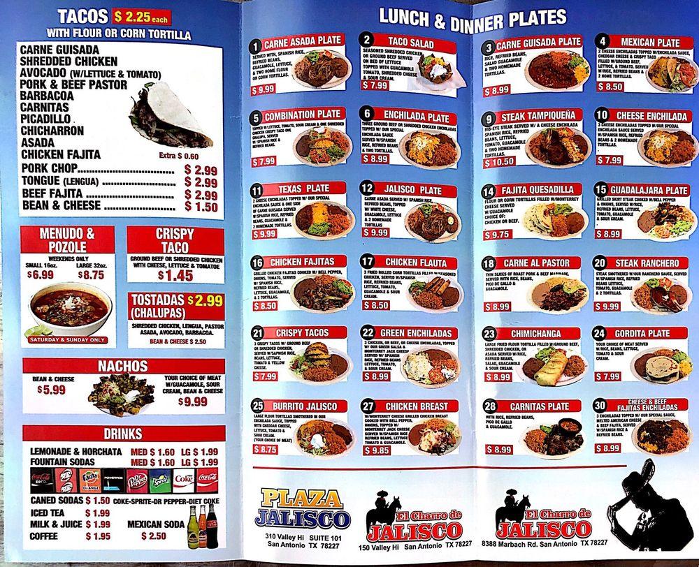 Menu at El Charro de Jalisco Express restaurant, New Braunfels