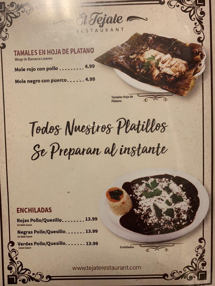 Carta de El Tejate Restaurant, Carlsbad