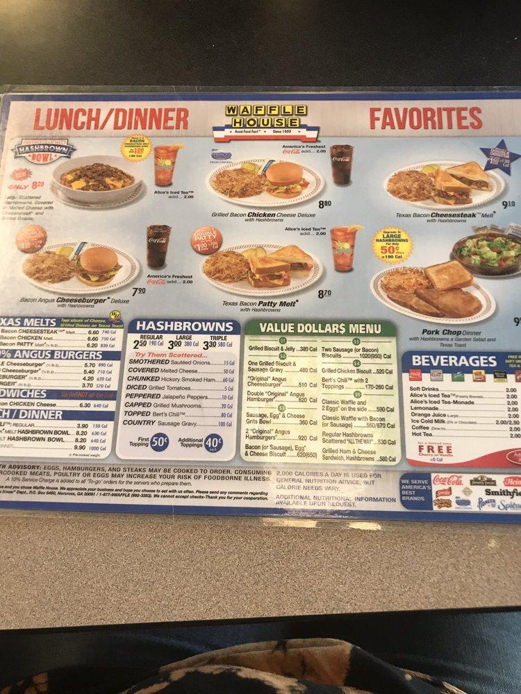 Menu at Waffle House restaurant, Tampa, Wilsky Blvd