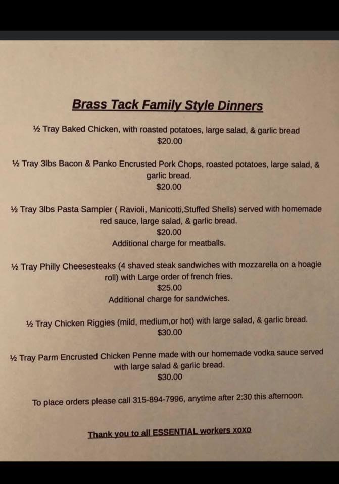 Menu at The Brass Tack restaurant, Frankfort