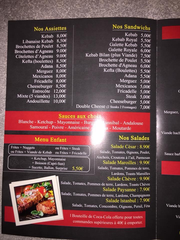 Menu au Aux saveurs d’Istanbul st erme restaurant, SaintErmeOutreet