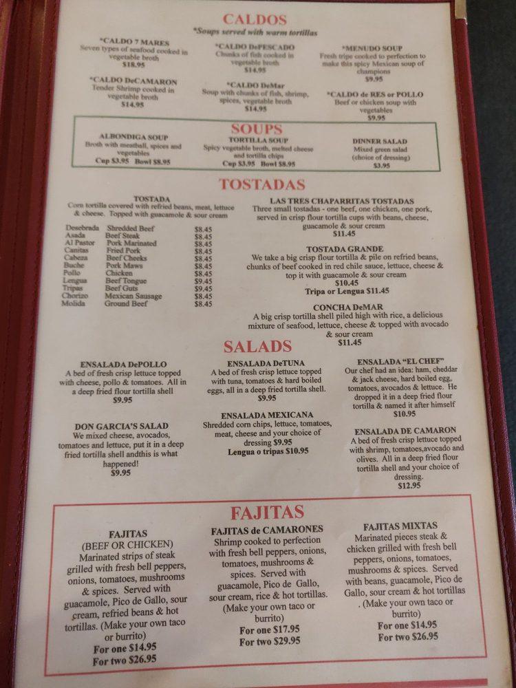 Menu at Don Garcia's Mexican Restaurant, Hesperia