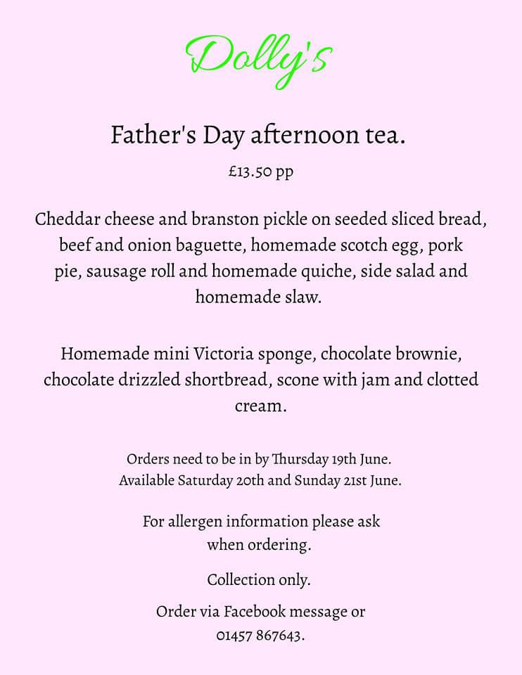 Menu at Dollys Cafe, Glossop