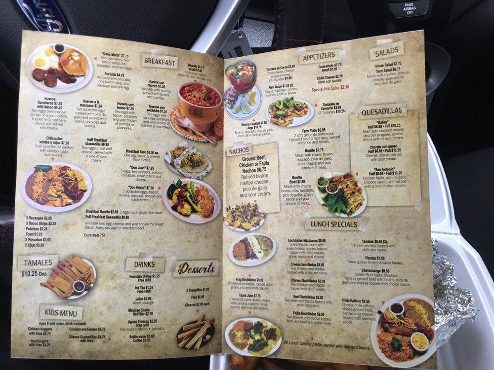 Menu at Pepper's Taco restaurant, Garland