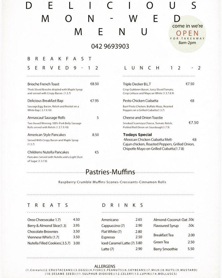 Menu at Delicious Coffee House & Deli, Kingscourt