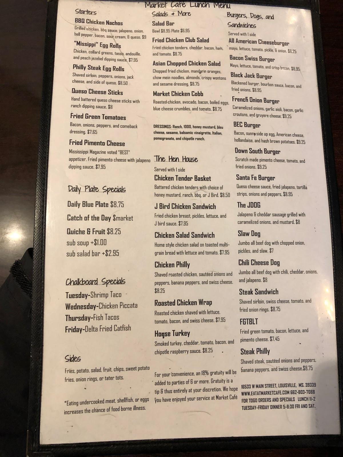 Menu at Market Cafe, Louisville, W Main St