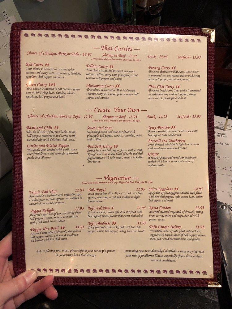 Menu at Vong's Thai Cuisine restaurant, Pittsfield