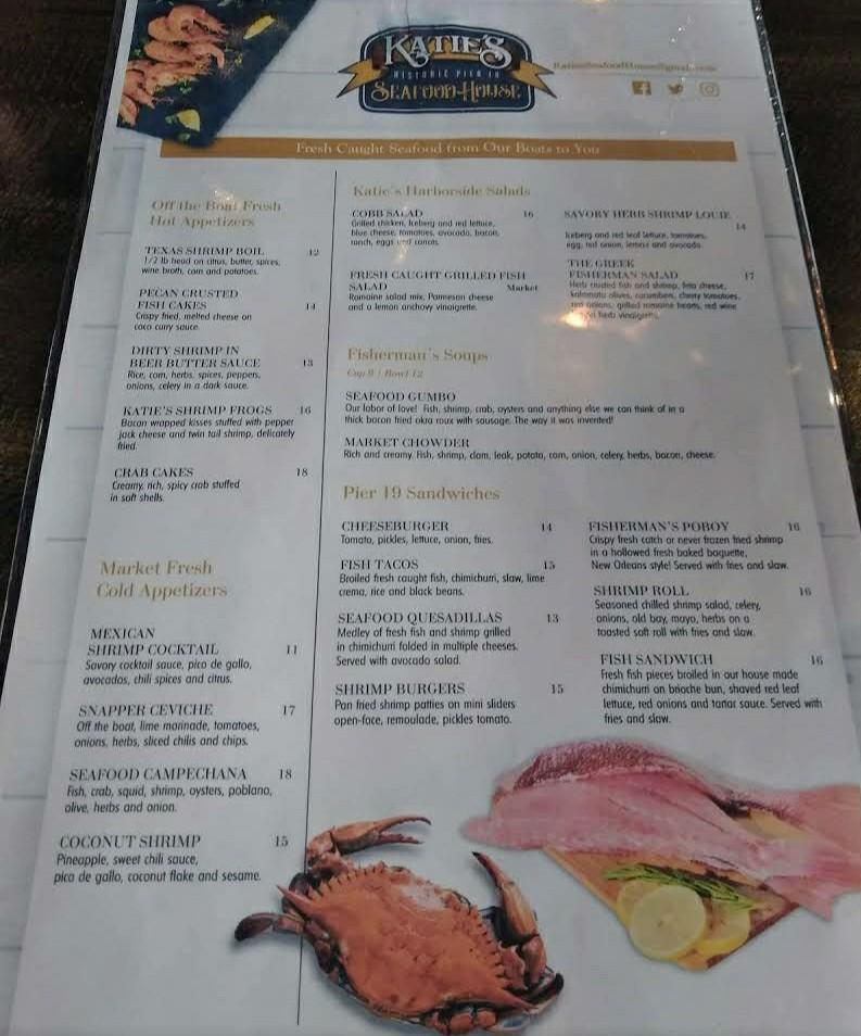 Menu At Katie's Seafood House Restaurant, Galveston