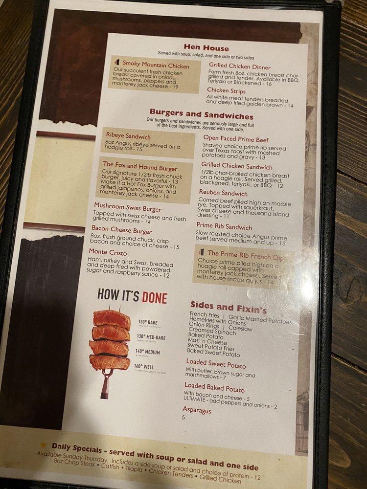 Menu at Fox and Hounds Restaurant, Newport, 127 Fox and Hound Way