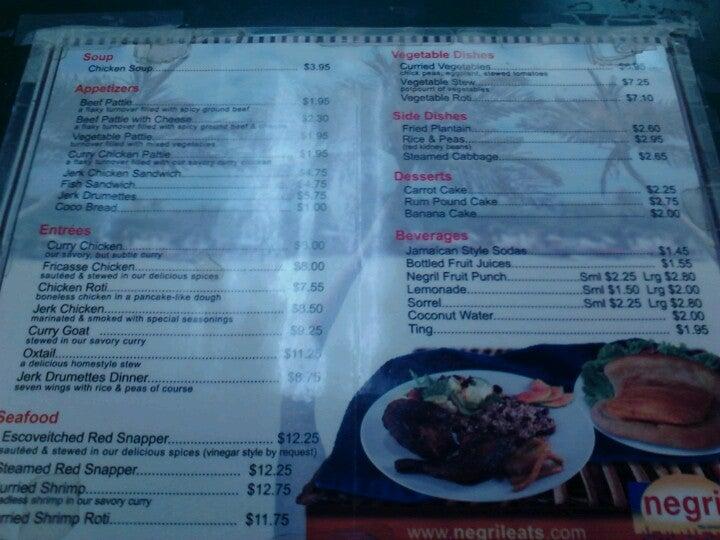Menu at Negril Mitchellville restaurant, Kettering