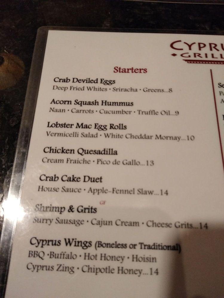 Menu at Cyprus Grille steakhouse, Hampton